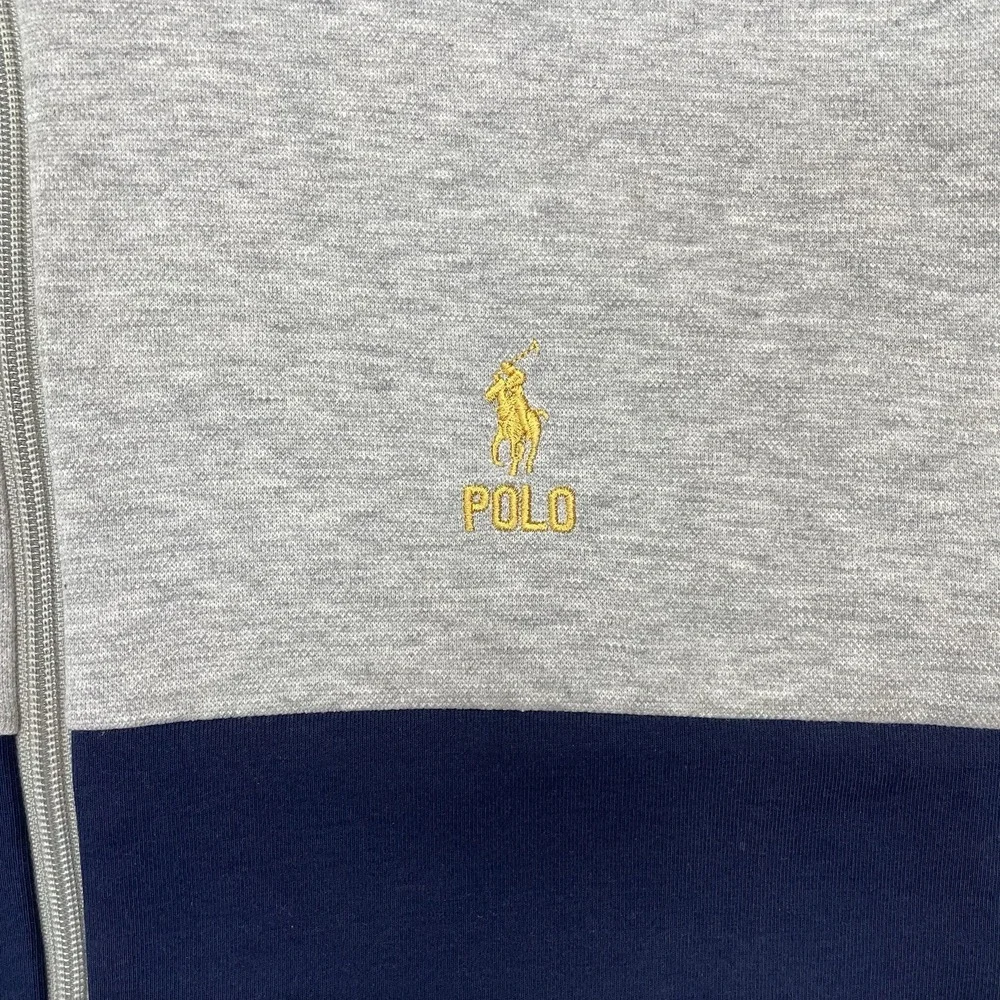 Polo Ralph Lauren Double Knit Track Jacket Men's Sz L Gray Striped Pony